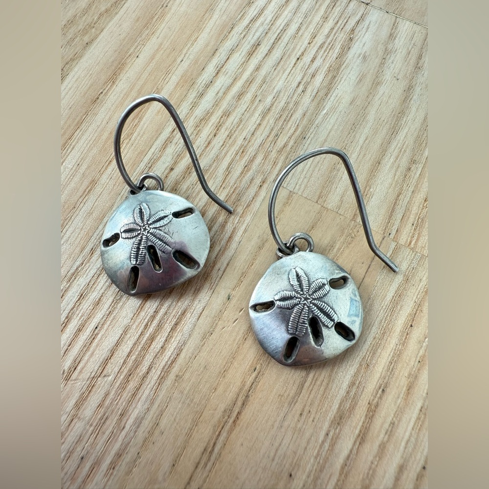 Solid silver sand dollar beach earrings on hooks